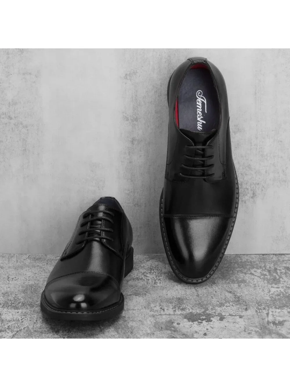 Men Black Solid Wingtip Brogue Cap Toe Lace-Up Comfort Formal Oxford Dress Shoes